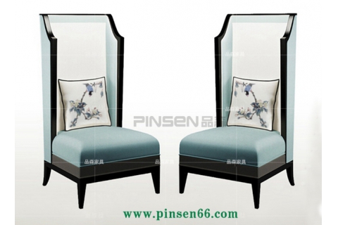 新中式實木軟包高靠背茶飲休閑椅子