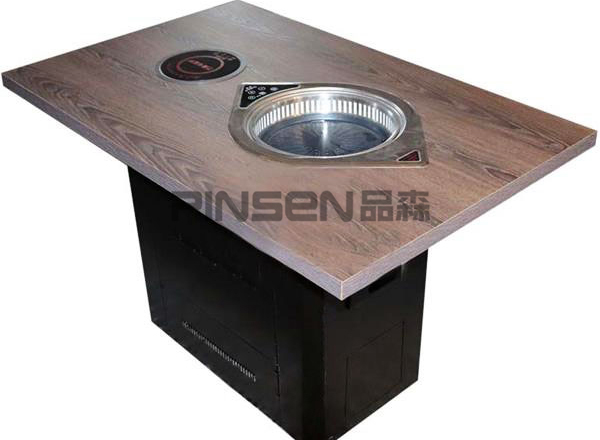 實木商用自助電磁爐火鍋烤肉一體桌