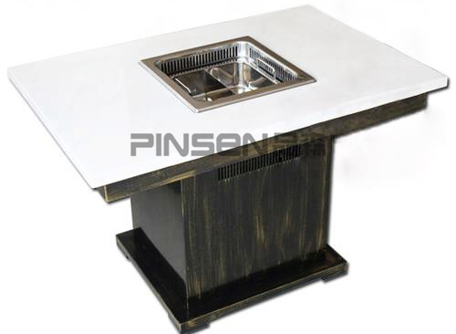 白色大理石四人六人沉降式自凈化長(zhǎng)方形無煙火鍋餐桌