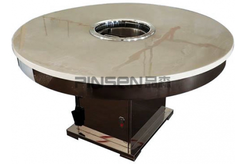 下沉式大理石自凈化圓形無(wú)煙火鍋餐桌