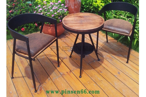 鐵藝餐椅休閑椅洽談椅子美式實木復(fù)古工業(yè)風(fēng)奶茶店咖啡廳餐桌椅組合