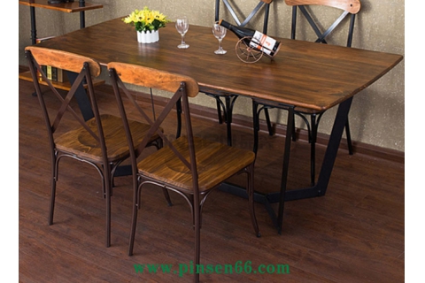 復(fù)古實木西餐廳餐桌椅