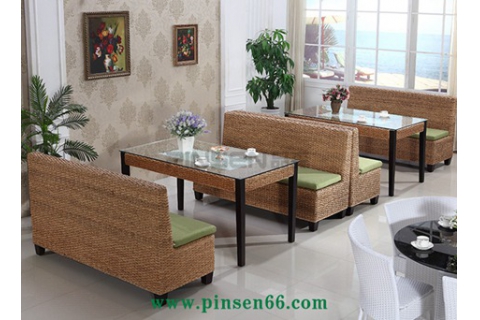 簡約清新自然風(fēng)格藤藝餐廳餐桌卡座組合